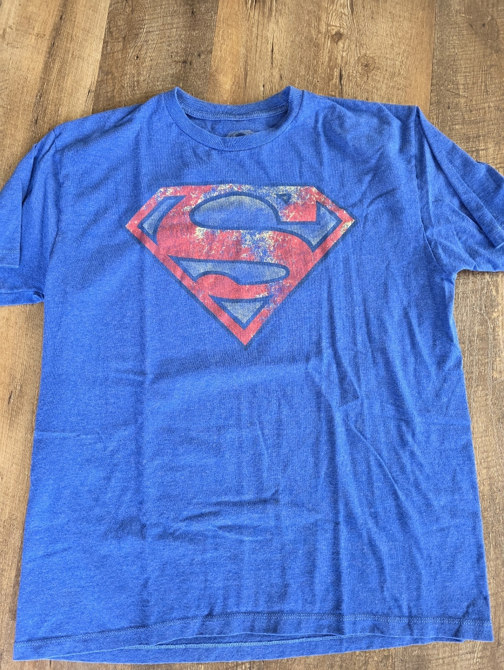 Mens DC Comics SUPERMAN Logo Royal Blue T-Shirt Size Large Distressed Graphic T